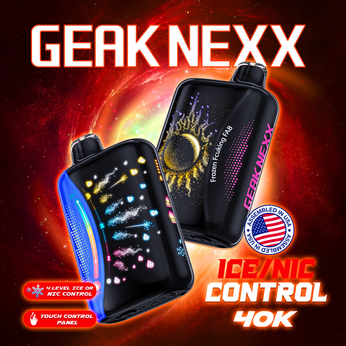 Assembled in USA | GEAK NEXX 40K Puff Nic/Ice Control Disposable Device- 40,000 Puffs